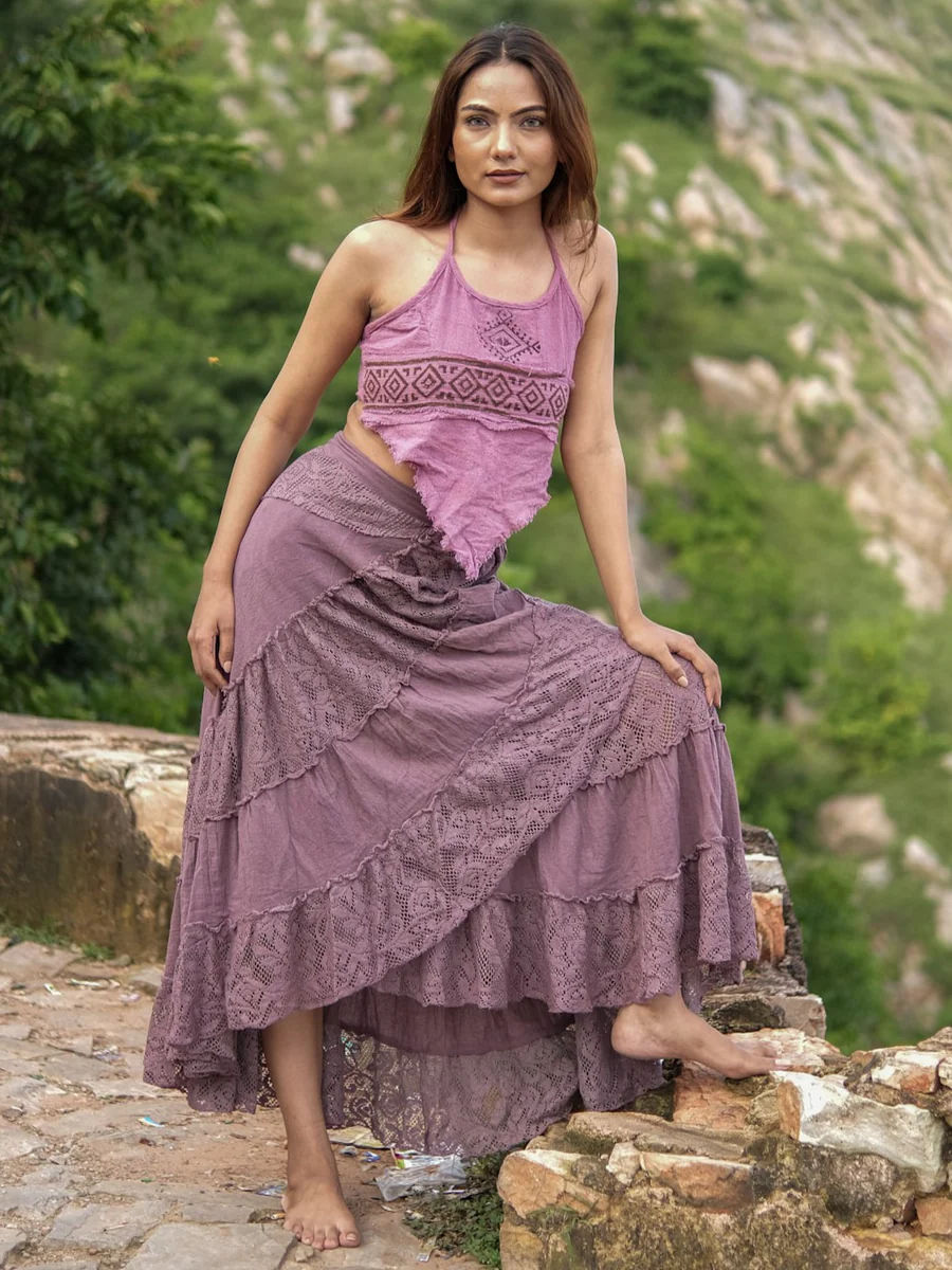 Boho Gypsy Wrap Skirt Khadi Cotton Layered Festival Wear
